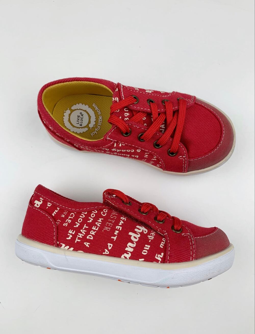 Livie & Luca Reeve Eco Sneakers Red White Text Little Kids Boys Girls 8